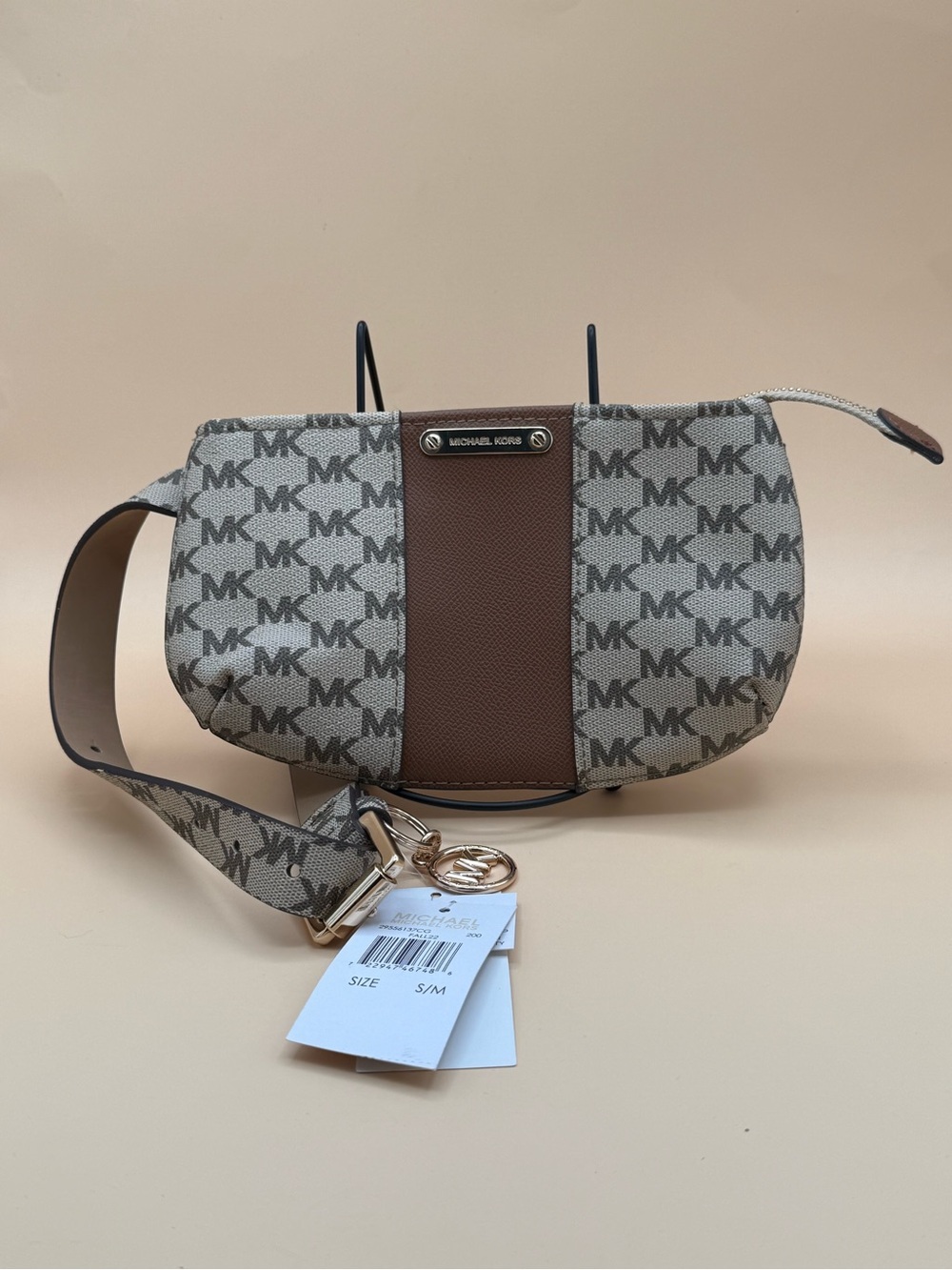 NWT Michael Kors Signature MK Logo Belt Bag Waist Pack Vanilla Acorn Size S/M